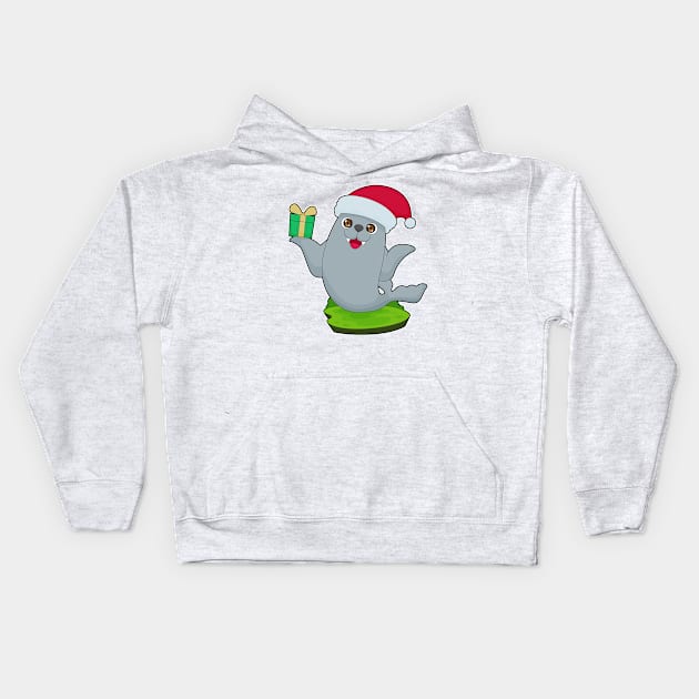 Seal Christmas Package Kids Hoodie by Markus Schnabel